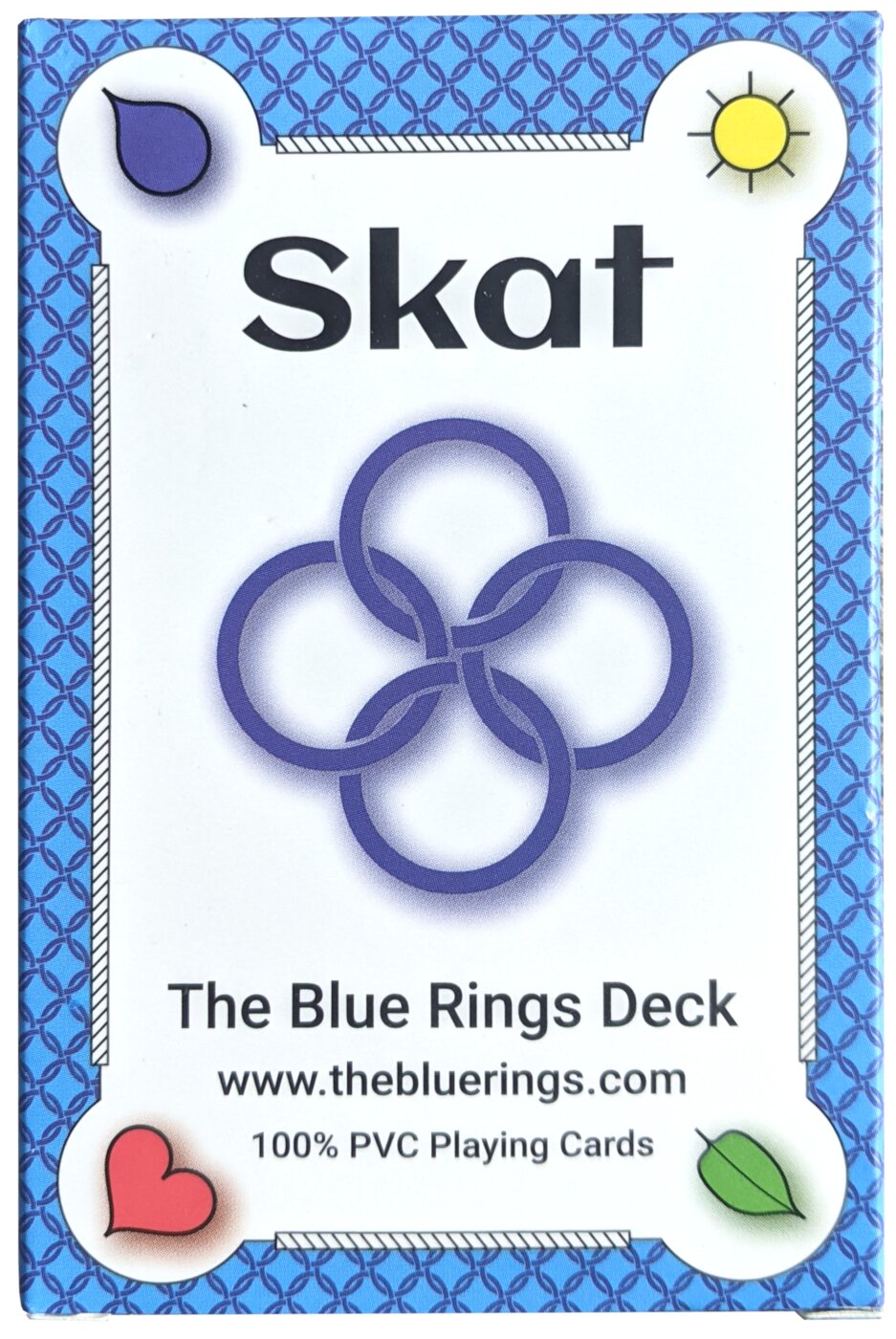 Studio photo of the Blue Rings deck box, front