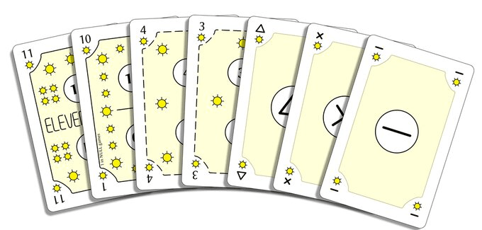 Fanned cards showing the ranking order of the Yellow suit during Color-Trump and Ring games