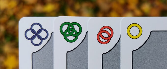 Close-up of the four Ring cards' corner icons in blue, green, red, and yellow